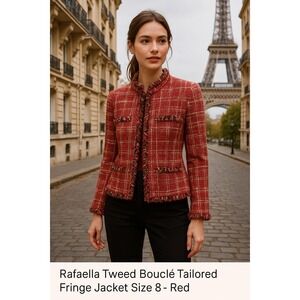 Rafaella Tweed Bouclé Fringe Jacket Women's 8 Textured‎ Old Money Quiet Luxury